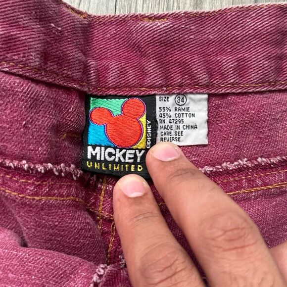 Vintage Mickey Unlimited Maroon Jean Shorts Cowboy Goofy Size 32 - Picture 4 of 7